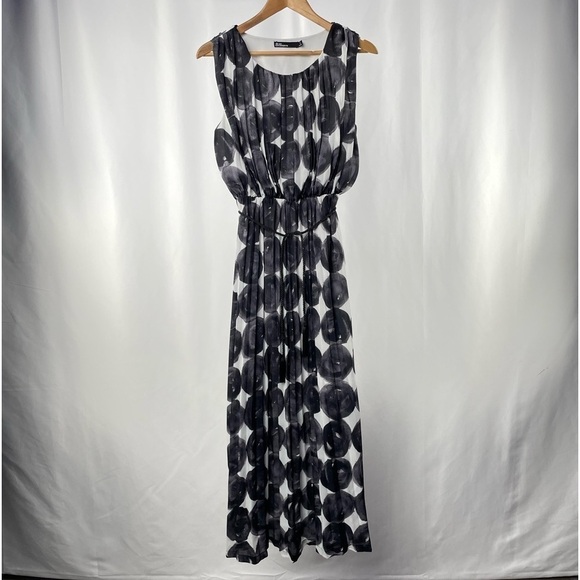 Dear Creatures Retro Abstract Dots Sleeveless Rope Tie Maxi Dress in Multi Small - Picture 3 of 9